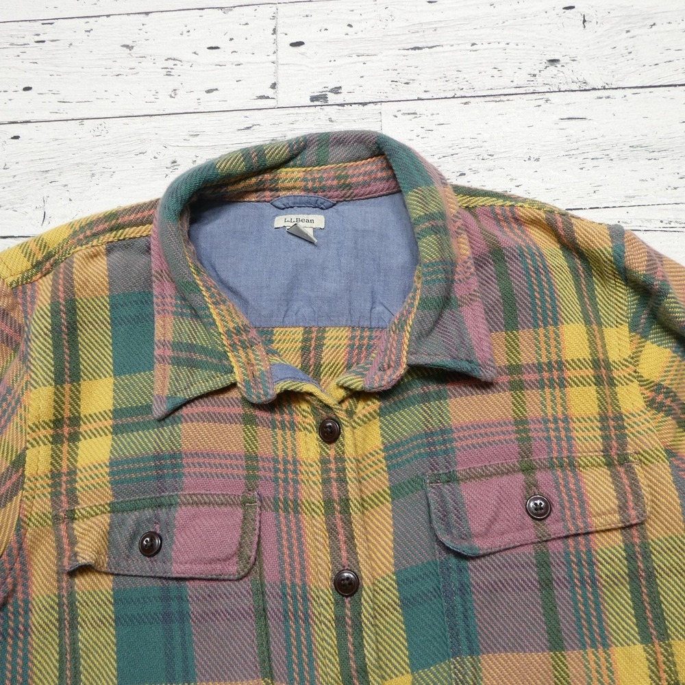 L.L. Bean Shirt Womens XL Multicolor Madras Plaid Flannel Cotton Twill - Picture 2 of 9